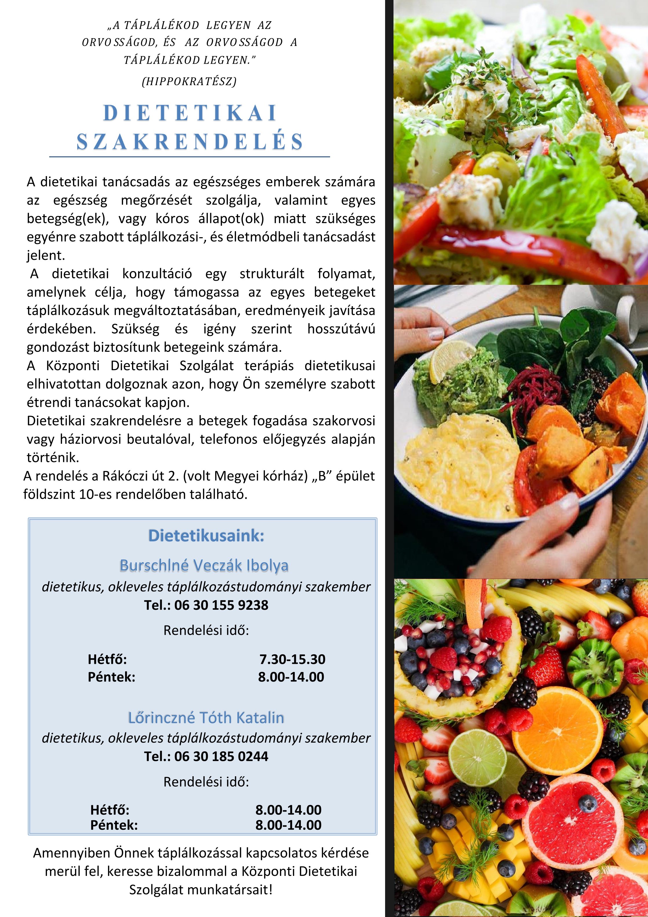 Dietetikai szakrendelés tájékoztató